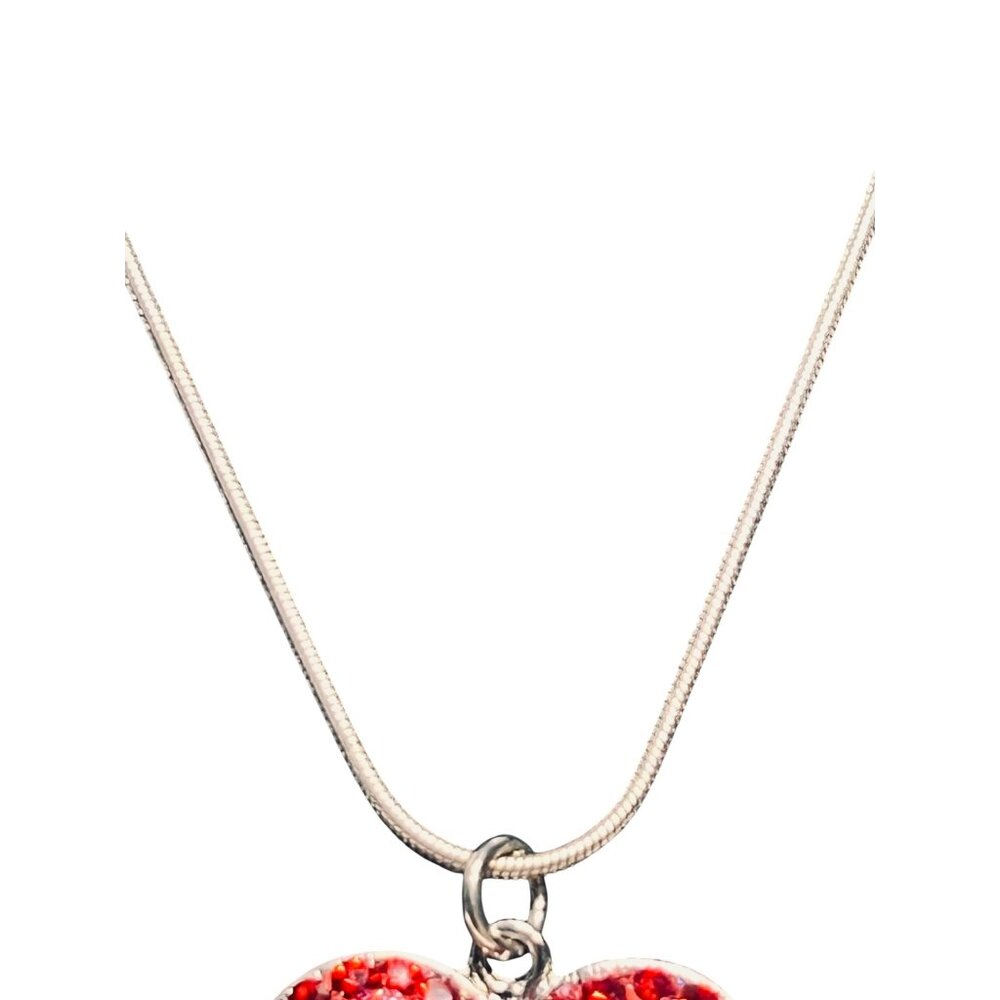 Kirks Folly Silver Tone Snake Chain Necklace W/ Rhinestone Heart Pendant (6280) - Picture 5 of 8